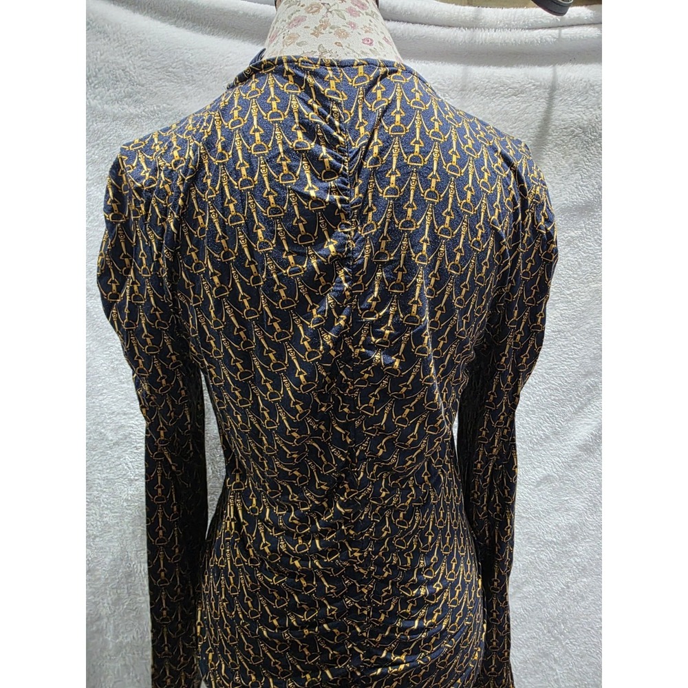 Veronica Beard Neeta Ruched Long Sleeve Top Horsebit Equestrian Classic V Neck M - Picture 13 of 13